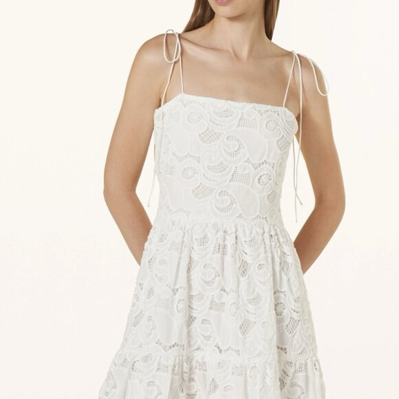 MRS & HUGS Lace Tiered Midi Maxi Dress Smocked Back Cottagecore Off-white - Picture 3 of 10